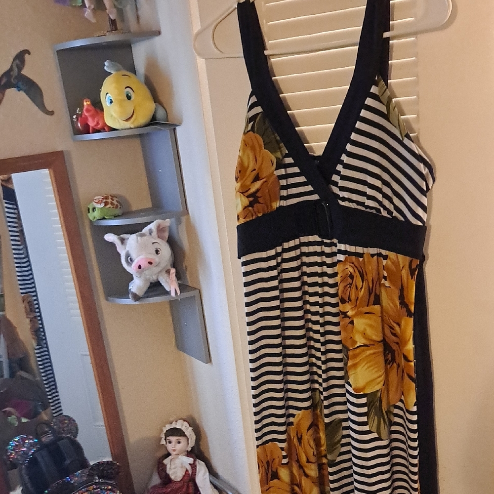 Enfocus Studio Navy and White Striped Dress